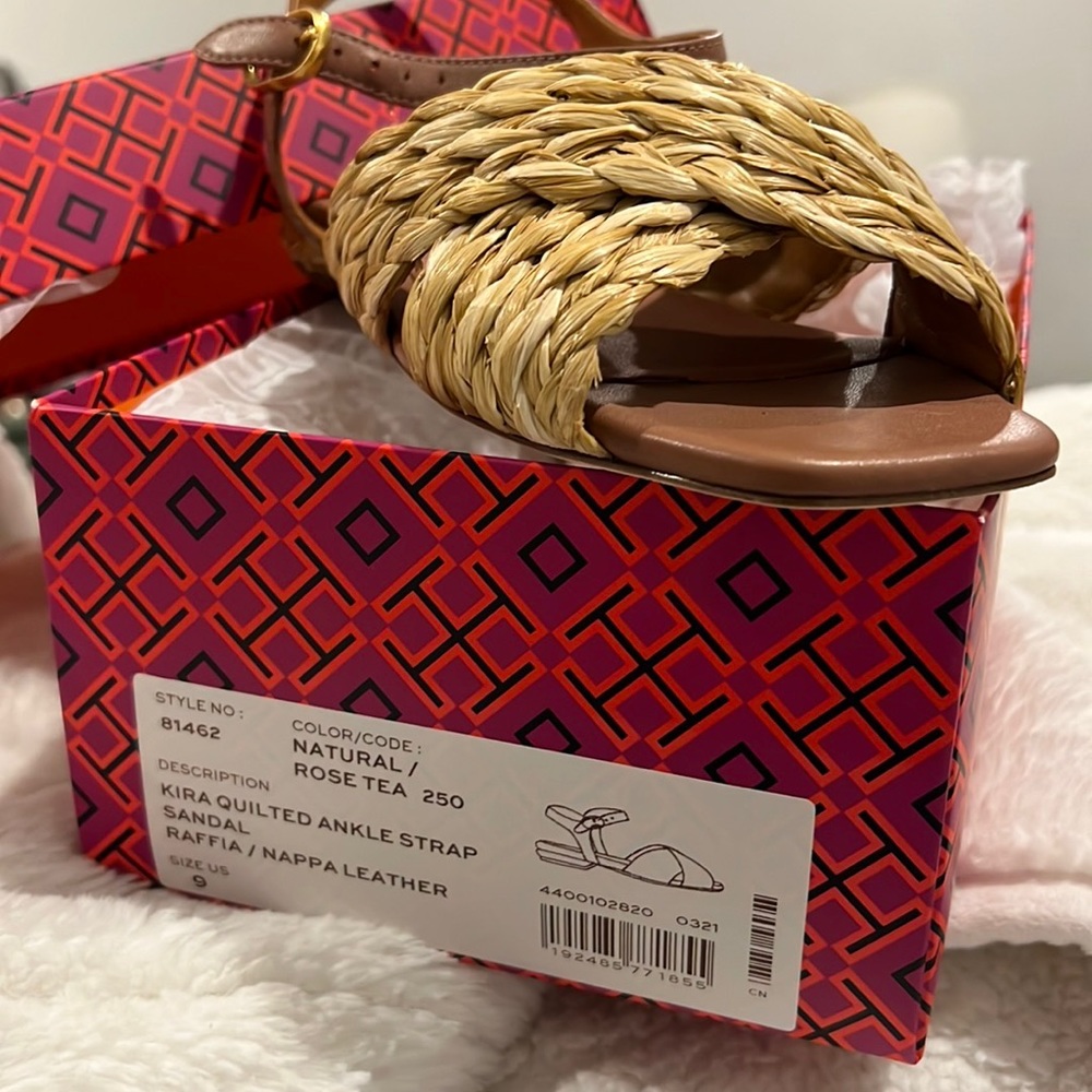 Tory Burch Kira Quilted Ankle Strap Sandal size 9